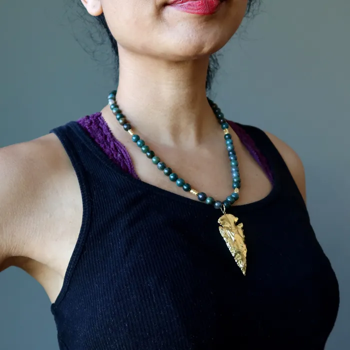 Satin Crystals Necklaces Bloodstone Necklace Brave Soul Gold Arrowhead