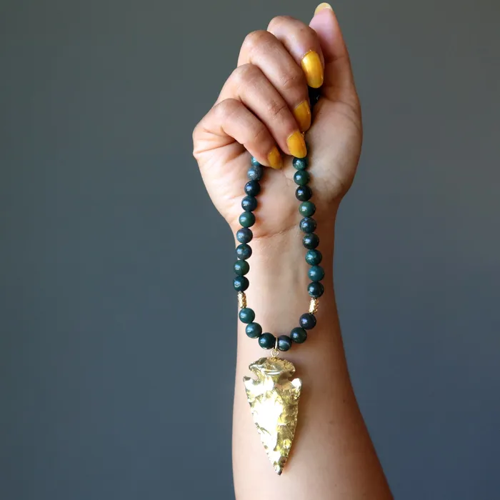 Satin Crystals Necklaces Bloodstone Necklace Brave Soul Gold Arrowhead