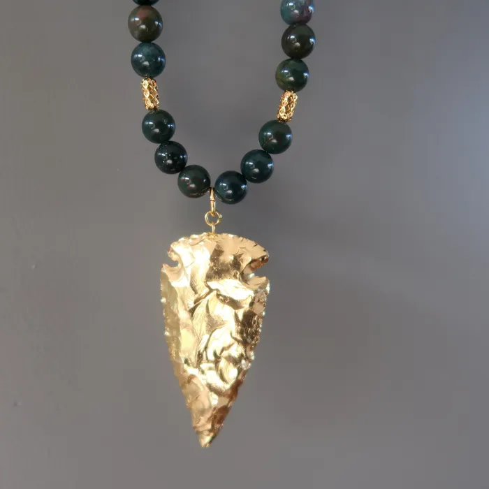 Satin Crystals Necklaces Bloodstone Necklace Brave Soul Gold Arrowhead