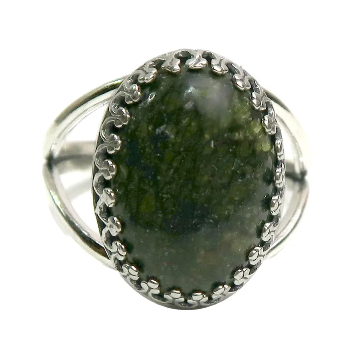 Satin Crystals Rings Serpentine Ring Green Gem Sterling Silver Adjustable