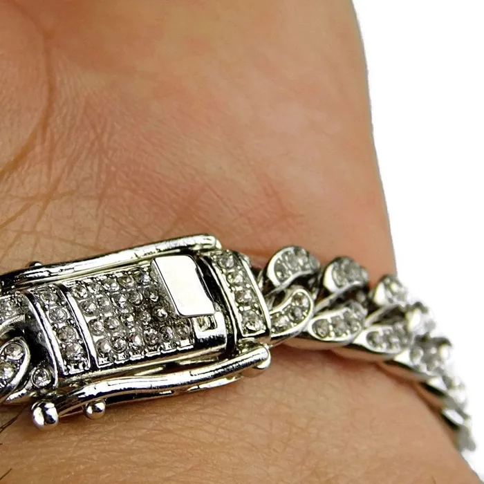 Silver Tone Cuban Link Iced Bracelet 8mm x 85 Inch Bling Cartel Admin Bracelets Silver Tone Cuban Link Iced Bracelet 8mm x 85 Inch Bling Cartel Admin Bracelets