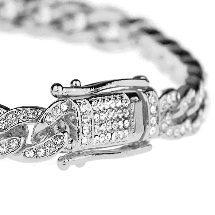 Silver Tone Cuban Link Iced Bracelet 8mm x 85 Inch Bling Cartel Admin Bracelets