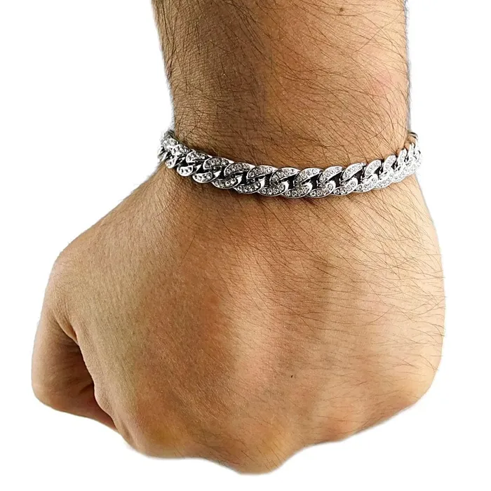Silver Tone Cuban Link Iced Bracelet 8mm x 85 Inch Bling Cartel Admin Bracelets