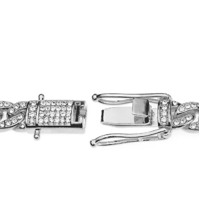 Silver Tone Cuban Link Iced Bracelet 8mm x 85 Inch Bling Cartel Admin Bracelets