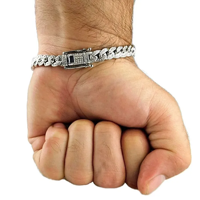 Silver Tone Cuban Link Iced Bracelet 8mm x 85 Inch Bling Cartel Admin Bracelets