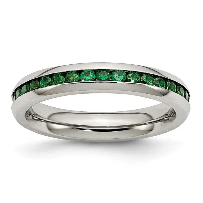 Stainless Steel 4mm May Green CZ Ring Chisel Rings
