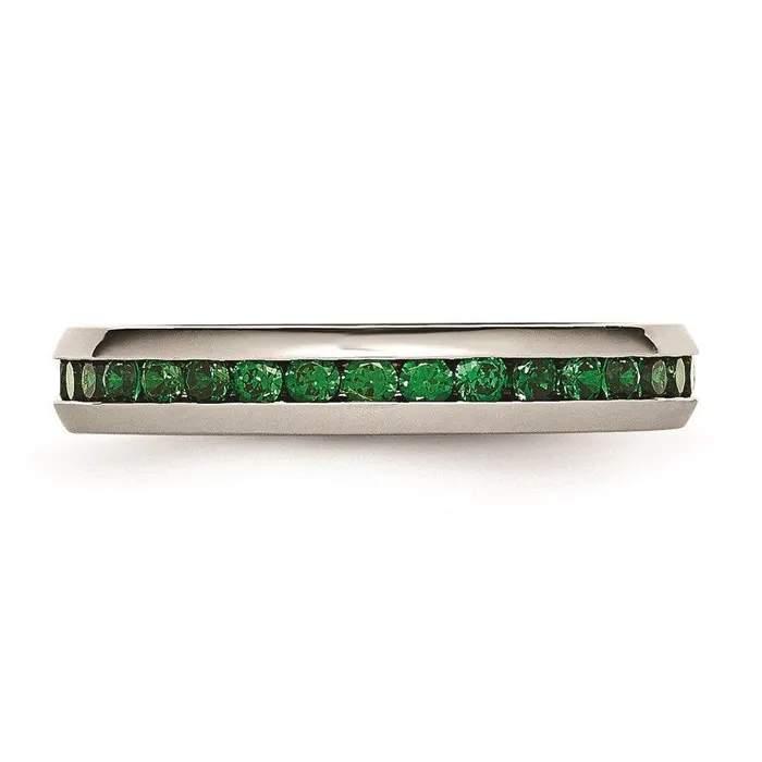 Stainless Steel 4mm May Green CZ Ring Chisel Rings Stainless Steel 4mm May Green CZ Ring Chisel Rings