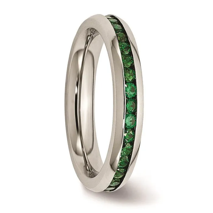 Stainless Steel 4mm May Green CZ Ring Chisel Rings Stainless Steel 4mm May Green CZ Ring Chisel Rings