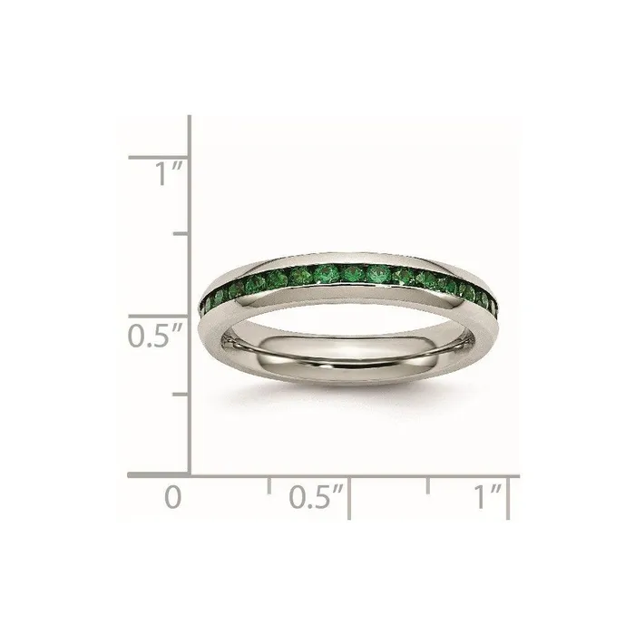 Stainless Steel 4mm May Green CZ Ring Chisel Rings Stainless Steel 4mm May Green CZ Ring Chisel Rings