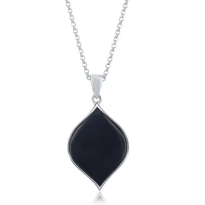 Sterling Silver Black Agate Marquise Pendant Classic Necklaces