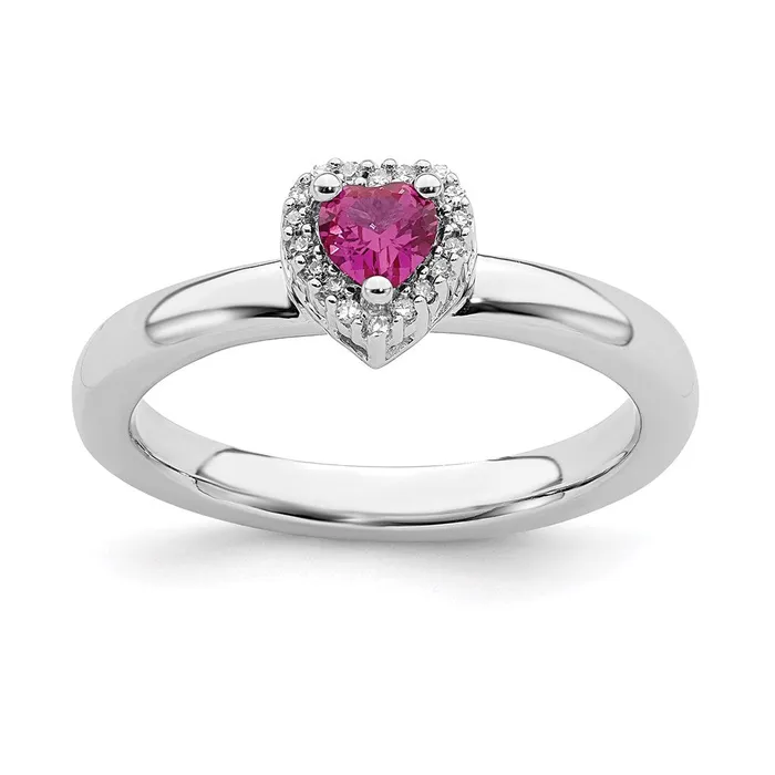 Sterling Silver Stackable Expressions Cr Ruby Heart Diamond Ring QSK344 Stackable Expressions Rings Sterling Silver Stackable Expressions Cr Ruby Heart Diamond Ring QSK344 Stackable Expressions Rings