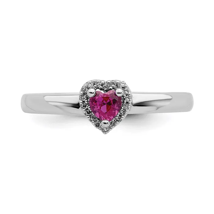 Sterling Silver Stackable Expressions Cr Ruby Heart Diamond Ring QSK344 Stackable Expressions Rings Sterling Silver Stackable Expressions Cr Ruby Heart Diamond Ring QSK344 Stackable Expressions Rings