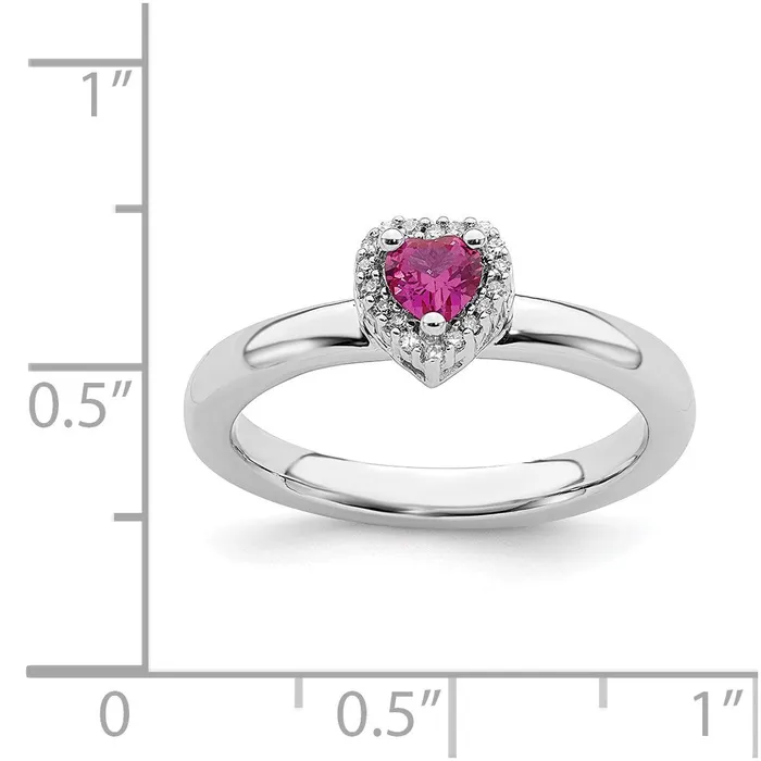Sterling Silver Stackable Expressions Cr Ruby Heart Diamond Ring QSK344 Stackable Expressions Rings Sterling Silver Stackable Expressions Cr Ruby Heart Diamond Ring QSK344 Stackable Expressions Rings