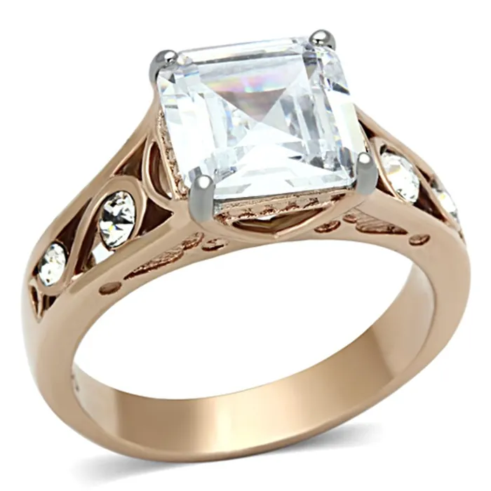 TK1059 TwoTone IP Rose Gold Stainless Steel Ring with AAA Grade CZ in Clear Alamode Rings TK1059 TwoTone IP Rose Gold Stainless Steel Ring with AAA Grade CZ in Clear Alamode Rings