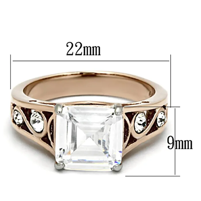 TK1059 TwoTone IP Rose Gold Stainless Steel Ring with AAA Grade CZ in Clear Alamode Rings