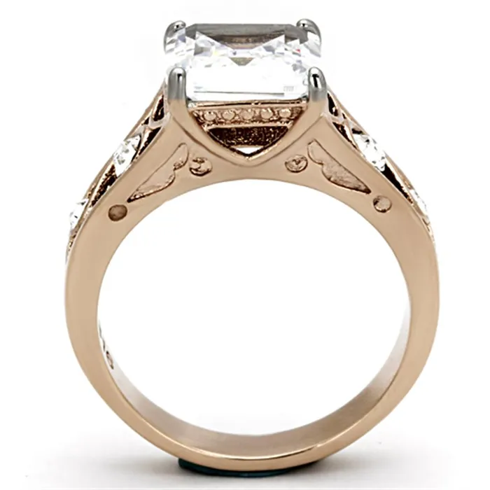 TK1059 TwoTone IP Rose Gold Stainless Steel Ring with AAA Grade CZ in Clear Alamode Rings