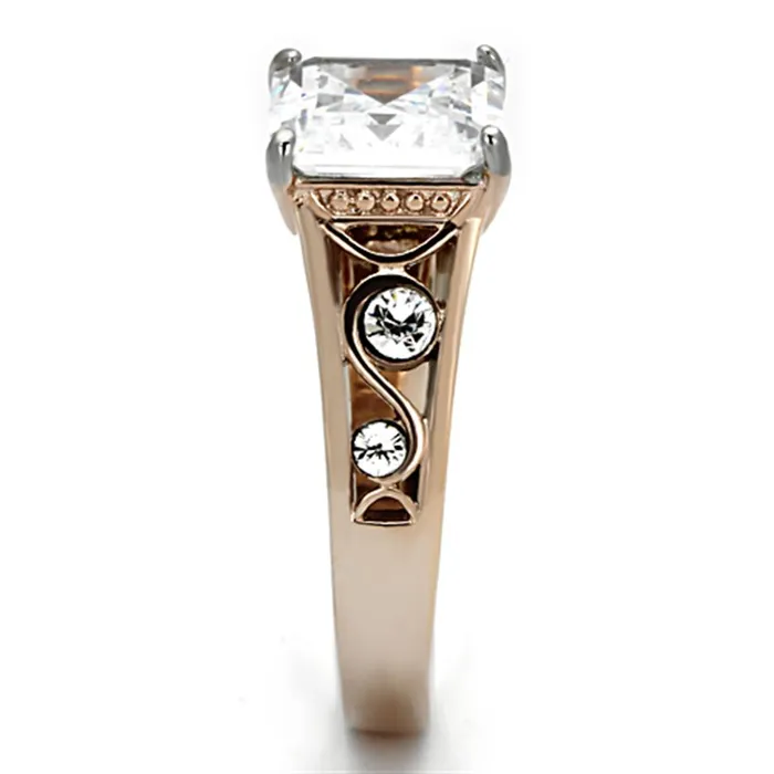 TK1059 TwoTone IP Rose Gold Stainless Steel Ring with AAA Grade CZ in Clear Alamode Rings