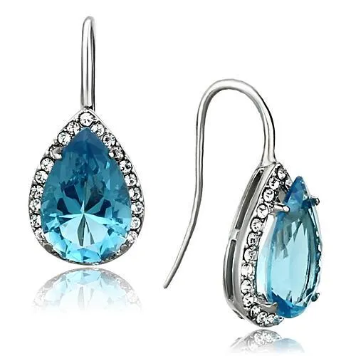 TK1373 High polished no plating Stainless Steel Earrings with Synthetic Synthetic Glass in Sea Blue Alamode Earrings TK1373 High polished no plating Stainless Steel Earrings with Synthetic Synthetic Glass in Sea Blue Alamode Earrings