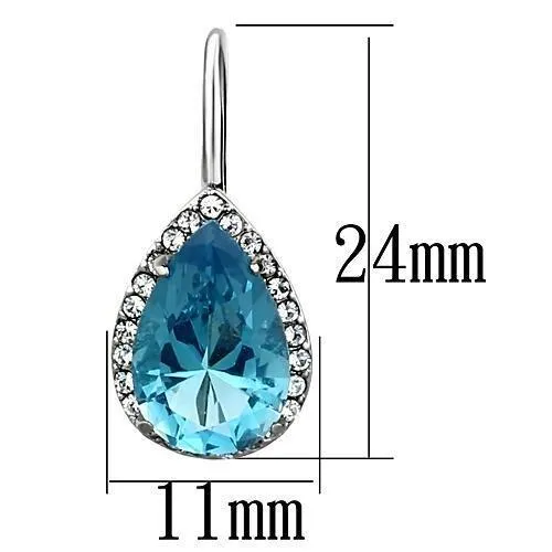 TK1373 High polished no plating Stainless Steel Earrings with Synthetic Synthetic Glass in Sea Blue Alamode Earrings