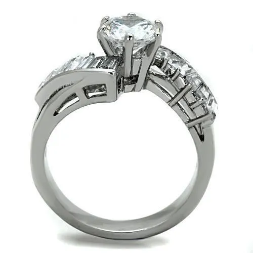 TK1533 High polished no plating Stainless Steel Ring with AAA Grade CZ in Clear Alamode Rings