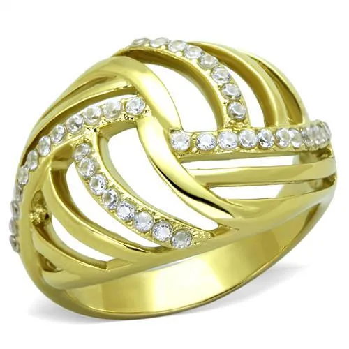 TK1627 IP GoldIon Plating Stainless Steel Ring with AAA Grade CZ in Clear Alamode Rings TK1627 IP GoldIon Plating Stainless Steel Ring with AAA Grade CZ in Clear Alamode Rings
