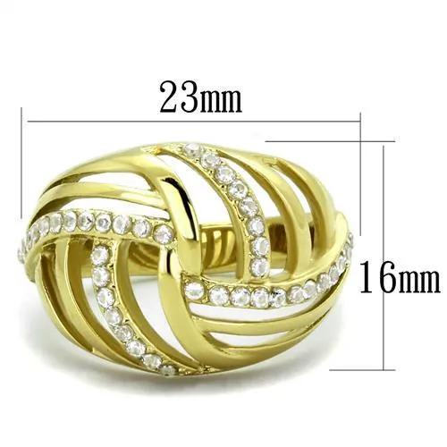 TK1627 IP GoldIon Plating Stainless Steel Ring with AAA Grade CZ in Clear Alamode Rings