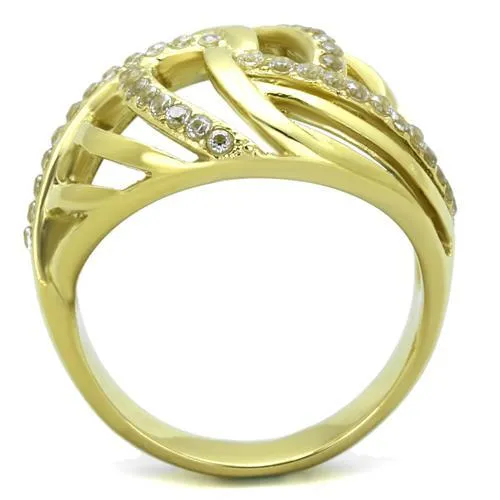 TK1627 IP GoldIon Plating Stainless Steel Ring with AAA Grade CZ in Clear Alamode Rings