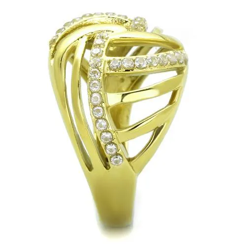 TK1627 IP GoldIon Plating Stainless Steel Ring with AAA Grade CZ in Clear Alamode Rings