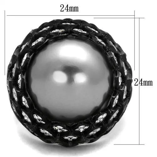 TK2483 IP BlackIon Plating Stainless Steel Ring with Synthetic Pearl in Gray Alamode Rings
