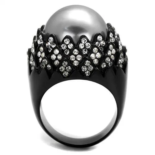 TK2483 IP BlackIon Plating Stainless Steel Ring with Synthetic Pearl in Gray Alamode Rings