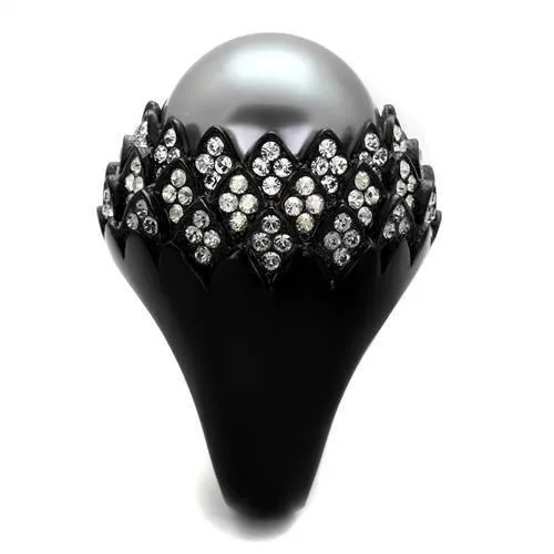TK2483 IP BlackIon Plating Stainless Steel Ring with Synthetic Pearl in Gray Alamode Rings