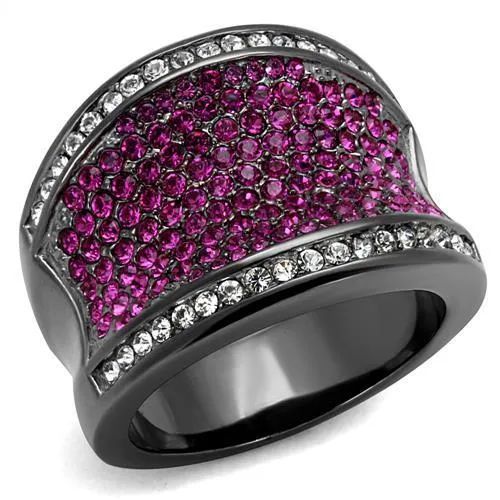 TK2606 IP Light Black IP Gun Stainless Steel Ring with Top Grade Crystal in Amethyst Alamode Rings TK2606 IP Light Black IP Gun Stainless Steel Ring with Top Grade Crystal in Amethyst Alamode Rings