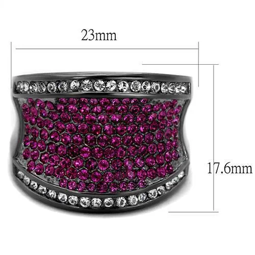 TK2606 IP Light Black IP Gun Stainless Steel Ring with Top Grade Crystal in Amethyst Alamode Rings