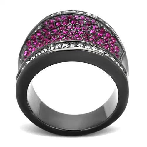 TK2606 IP Light Black IP Gun Stainless Steel Ring with Top Grade Crystal in Amethyst Alamode Rings