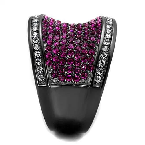 TK2606 IP Light Black IP Gun Stainless Steel Ring with Top Grade Crystal in Amethyst Alamode Rings