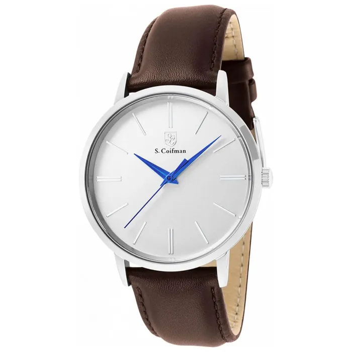 Watches S Coifman S Coifman Mens Watch Silver Tone Case White Dial Brown Leather Strap SC0482
