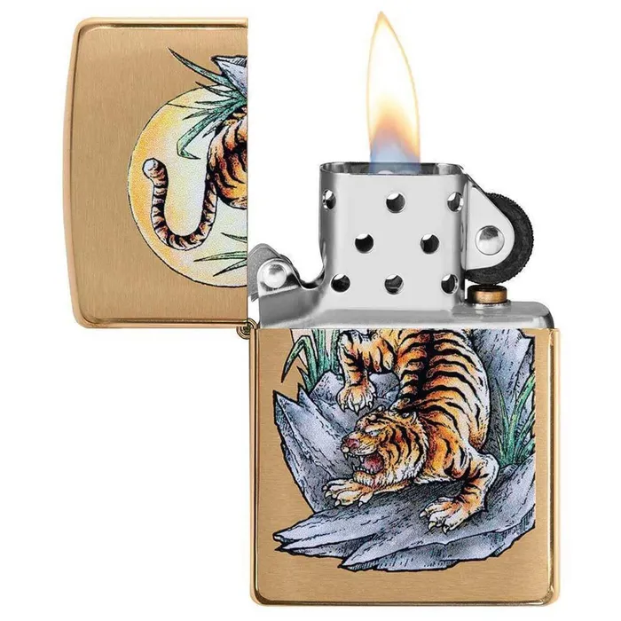 Zippo Necklaces Zippo Windproof Lighter Tiger Tattoo Design Brushed Brass Finish 49116