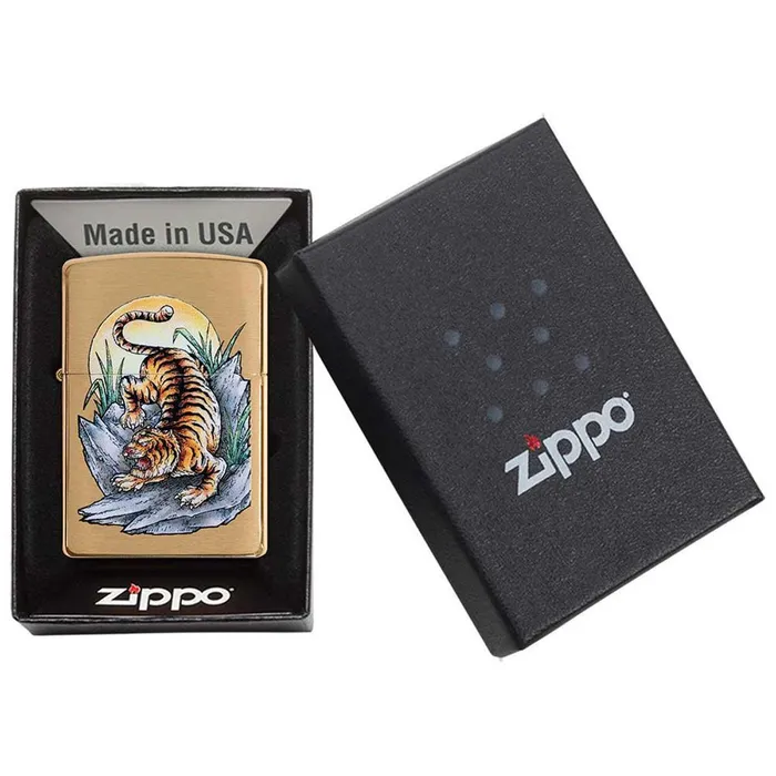 Zippo Necklaces Zippo Windproof Lighter Tiger Tattoo Design Brushed Brass Finish 49116