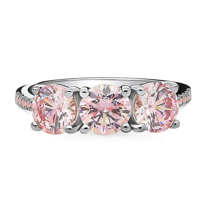 3Stone Morganite Color CZ Ring in Sterling Silver 24ct BERRICLE Rings