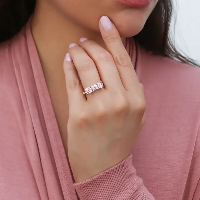 3Stone Morganite Color CZ Ring in Sterling Silver 24ct BERRICLE Rings
