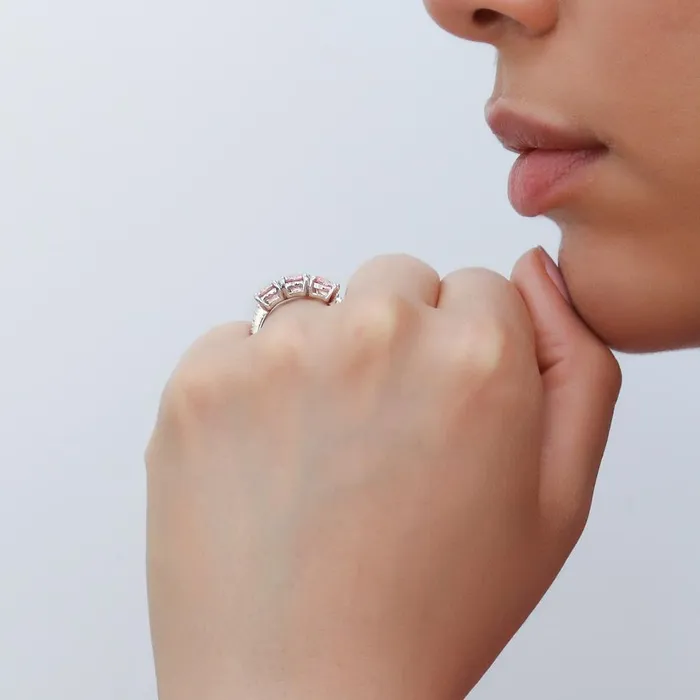 3Stone Morganite Color CZ Ring in Sterling Silver 24ct BERRICLE Rings