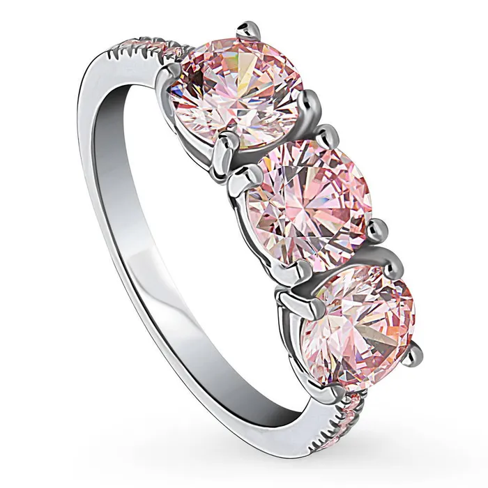 3Stone Morganite Color CZ Ring in Sterling Silver 24ct BERRICLE Rings