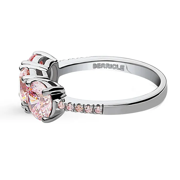 3Stone Morganite Color CZ Ring in Sterling Silver 24ct BERRICLE Rings