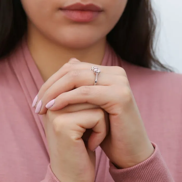 3Stone Morganite Color CZ Ring in Sterling Silver 24ct BERRICLE Rings