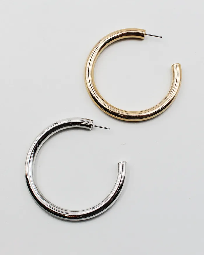 60mm Shiny Metal Hoop Earrings check050322 Earrings