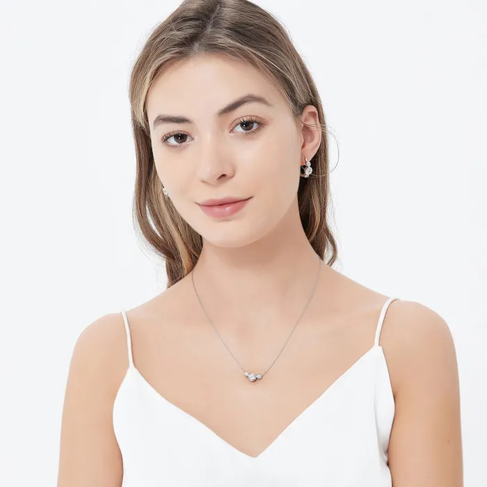 BERRICLE 3Stone CZ Necklace and Earrings in Sterling Silver Necklaces