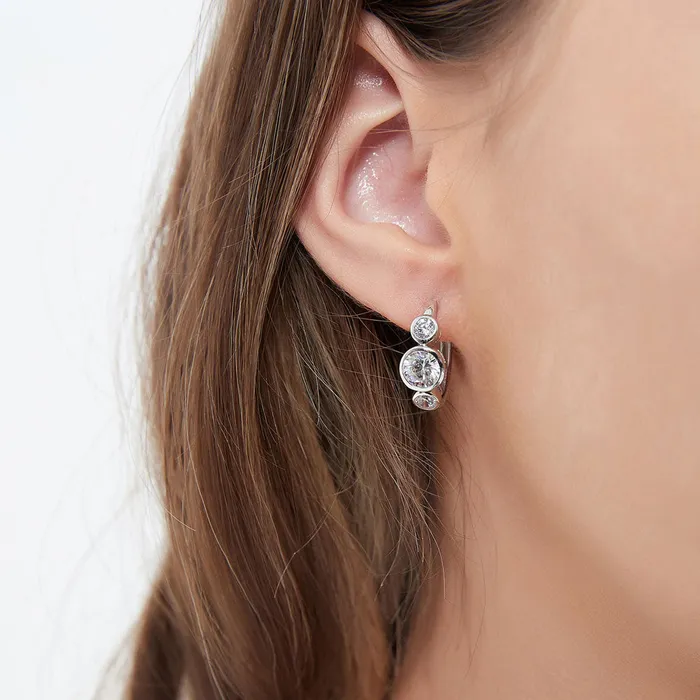 BERRICLE 3Stone CZ Necklace and Earrings in Sterling Silver Necklaces