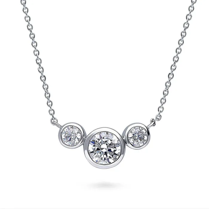 BERRICLE 3Stone CZ Necklace and Earrings in Sterling Silver Necklaces