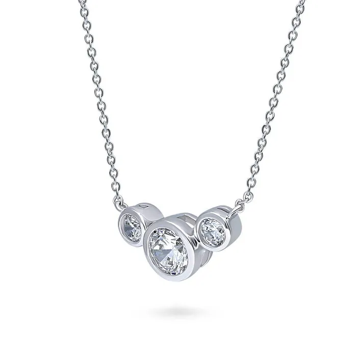 BERRICLE 3Stone CZ Necklace and Earrings in Sterling Silver Necklaces