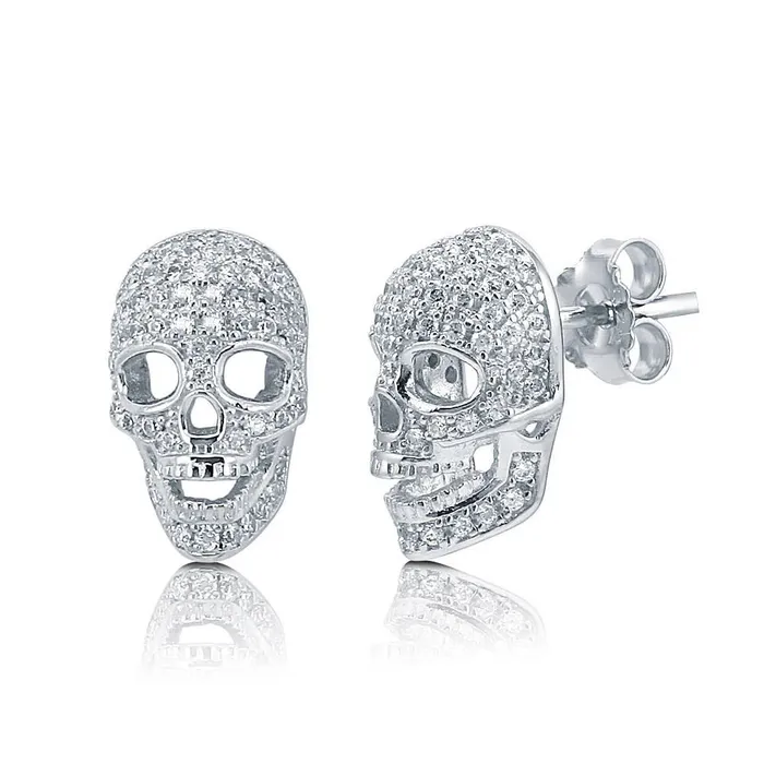 BERRICLE Earrings Skull Bones CZ Stud Earrings in Sterling Silver